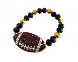 Black Gold Crystal Football Stretch Bracelet