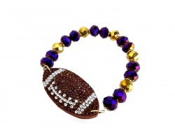 Purple Gold Crystal Football Stretch Bracelet
