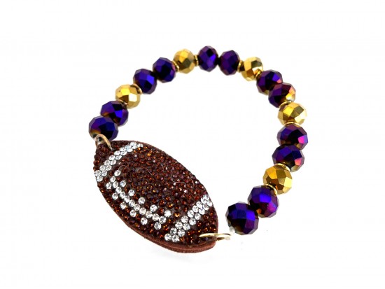 Purple Gold Crystal Football Stretch Bracelet