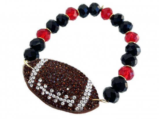 Red Black Crystal Football Stretch Bracelet
