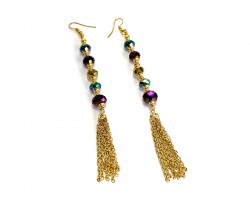 Mardi Gras Crystal Tassel Hook Earrings