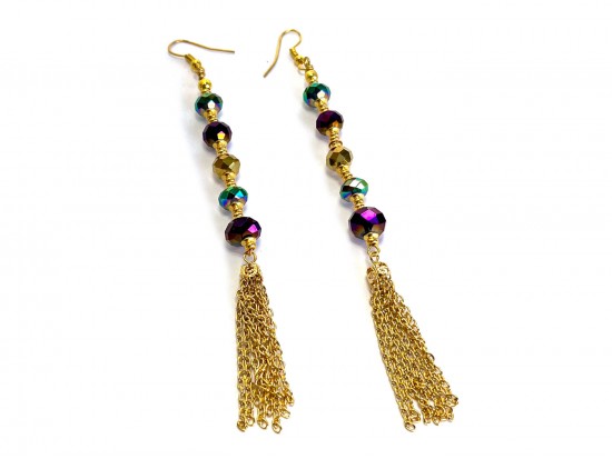 Mardi Gras Crystal Tassel Hook Earrings