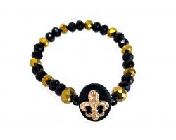 Black Gold Fleur De Lis Crystal Stretch Bracelet