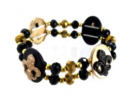 Black Gold Fleur De Lis Double Crystal Stretch Bracelet Black Gold Fleur De Lis Double Crystal Stretch Bracelet