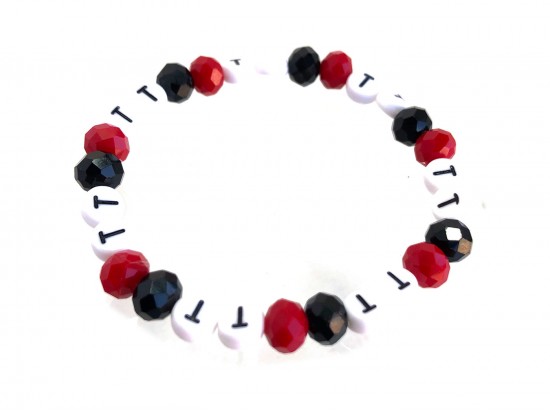 Red Black Crystal TT Bead Stretch Bracelet