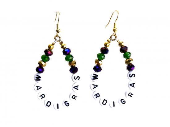Mardi Gras Crystal Letter Teardrop Earrings