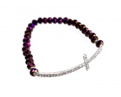 Purple Crystal Thin Cross Stretch Bracelet