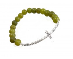Green Jade Stone Thin Cross Stretch Bracelet