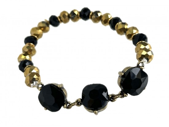 Black Gold 3 Crystal Stone Stretch Bracelet