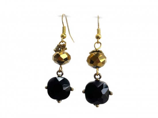 Black Gold Crystal Beaded Hook Earring