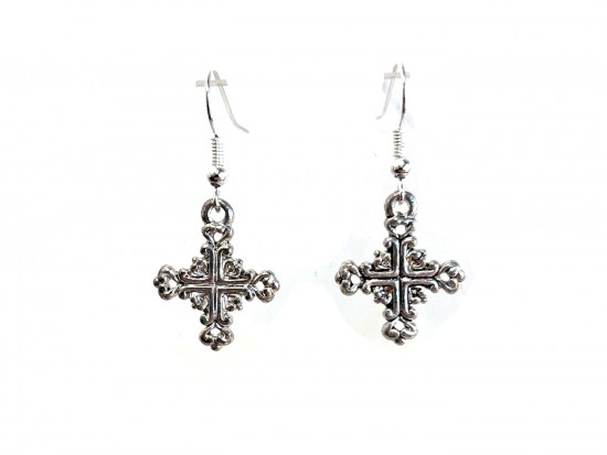 Silver Filigree Cross Square Earrings Starburst Back Silver Filigree Cross Square Earrings Starburst Back