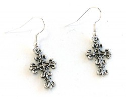 Silver Filigree Cross Hook Earrings