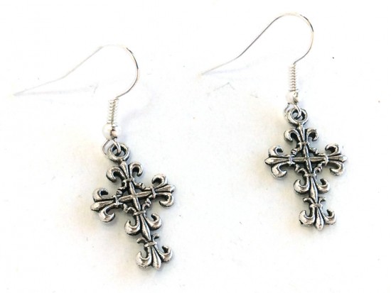 Silver Filigree Cross Hook Earrings
