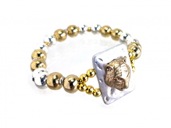 Gold Silver Tiger Bead Stretch Bracelet Gold Silver Tiger Bead Stretch Bracelet