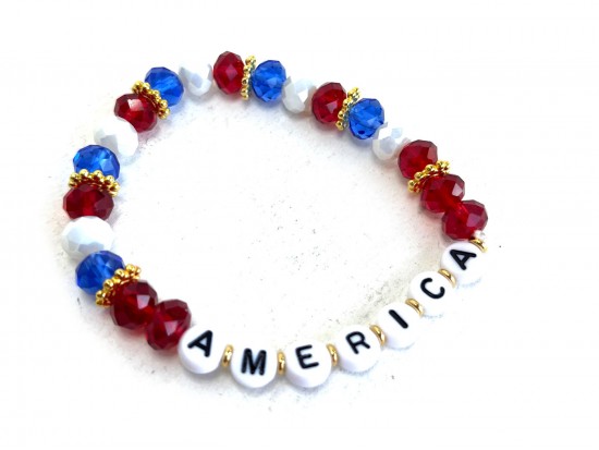 America Crystal Letter Spacer Stretch Bracelet