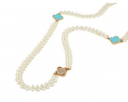 Turquoise Alhambra Clover Crystal Pearl Necklace